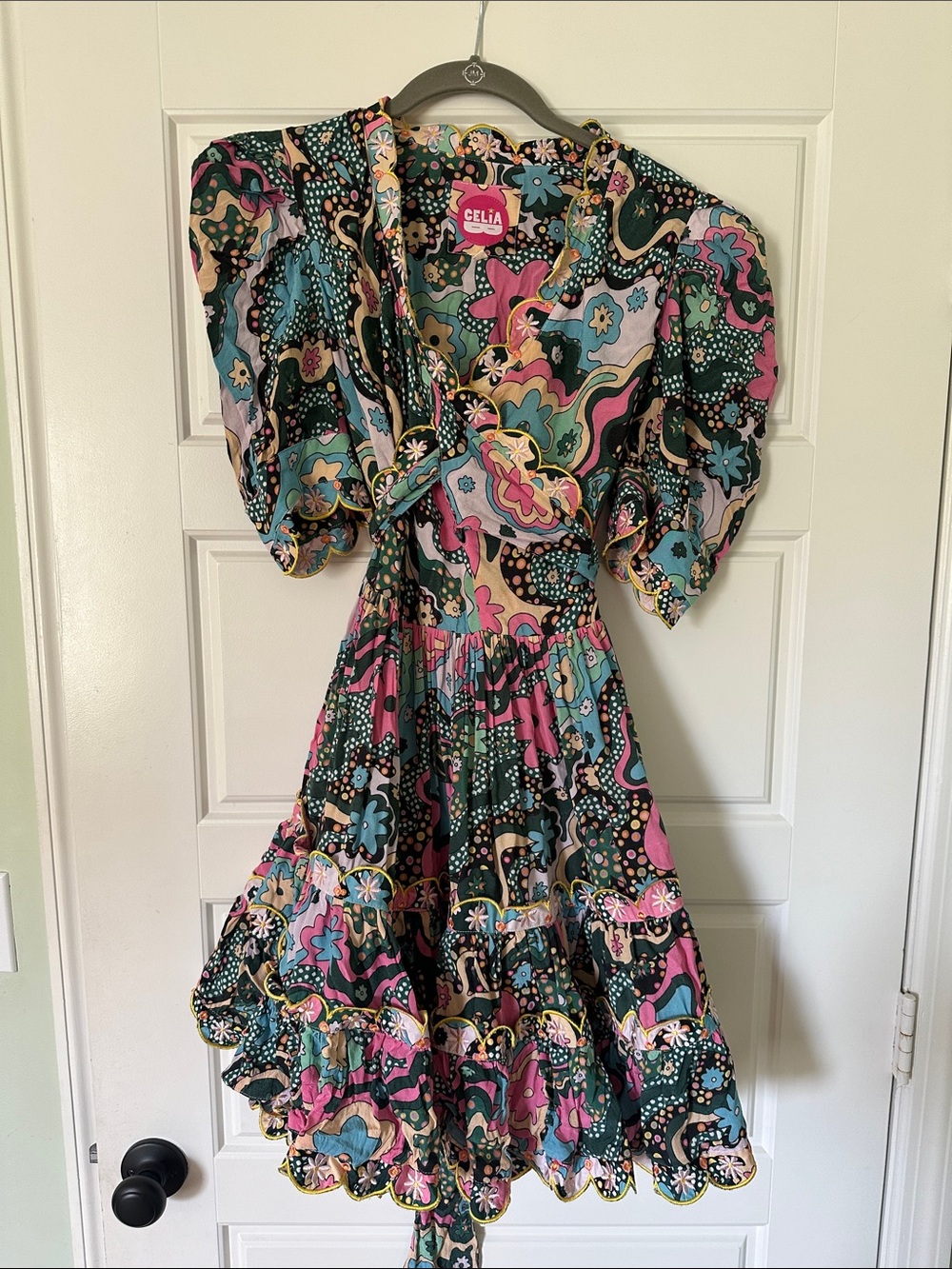 CeliaB Pink & Green Floral Wrap Midi Dress - Picture 5 of 9